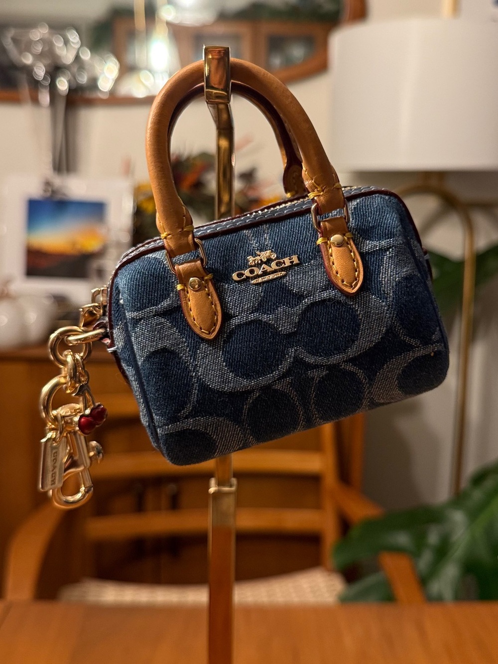 Coach Mini Rowan Bag Charm Signature Denim Style CZ083